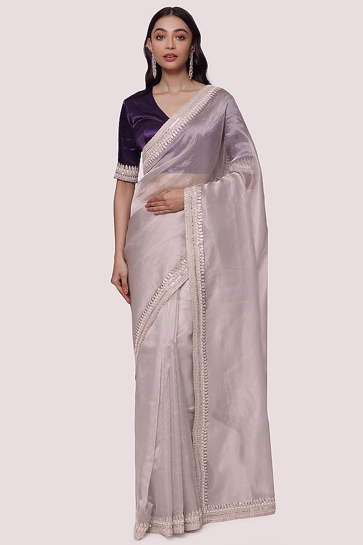 Grey Tissue Embellished Saree Set by Onaya