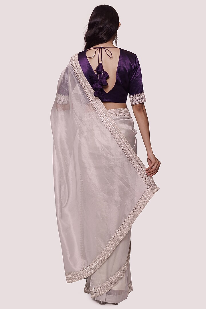 Grey Tissue Embellished Wedding Saree Set by Onaya at Pernia's Pop Up Shop