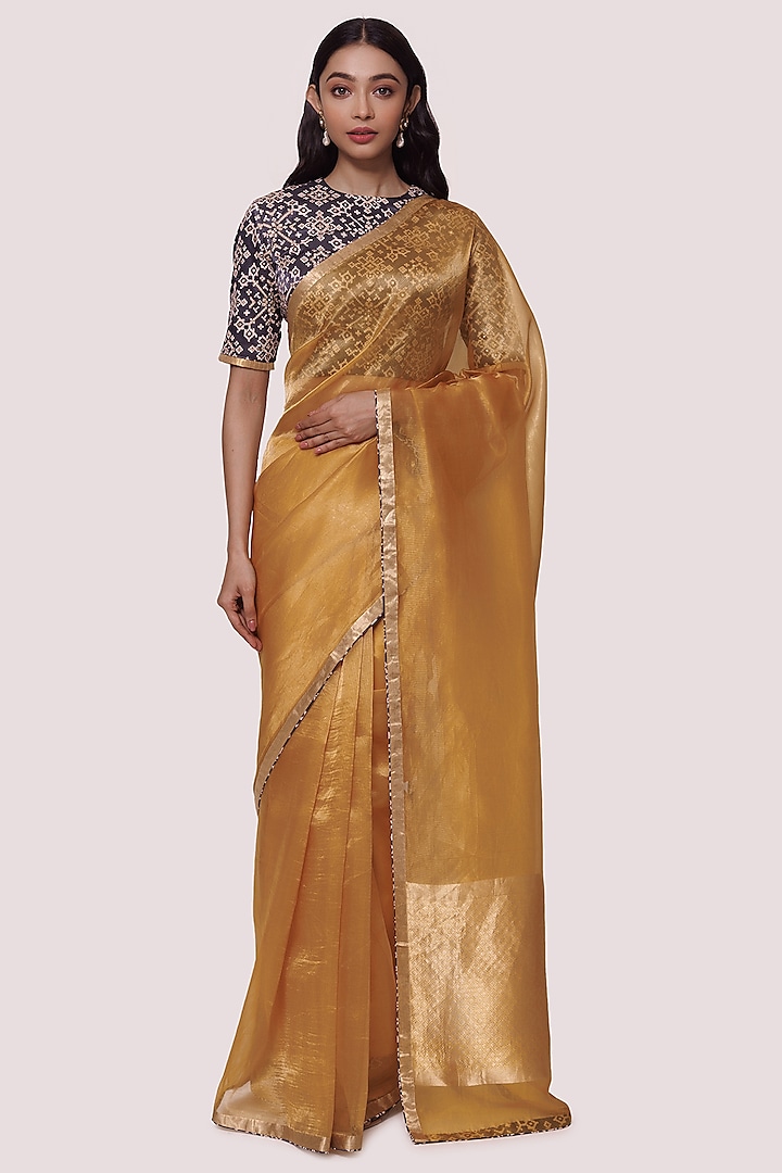 Chrome Yellow Handloom Embroidered Saree Set by Onaya