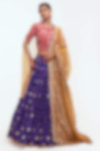 Purple Chiniya Fabric Embellished Wedding Lehenga Set by Onaya at Pernia's Pop Up Shop