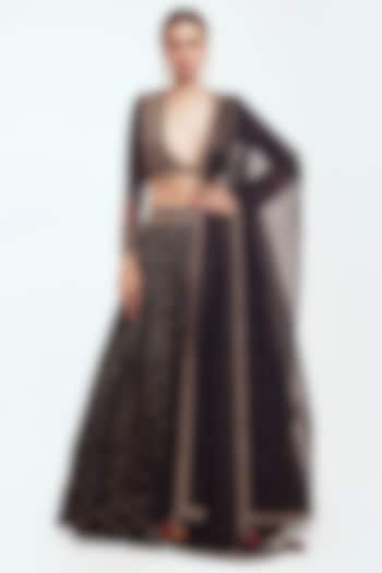 Black Cotton Silk Embellished Wedding Lehenga Set by Onaya at Pernia's Pop Up Shop