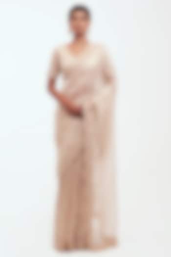 Off-White Organza Dabka Embellished Wedding Saree Set by Onaya at Pernia's Pop Up Shop