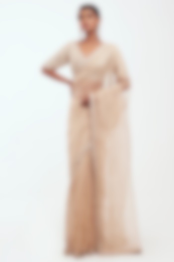 Off-White Tissue Embellished Wedding Saree Set by Onaya at Pernia's Pop Up Shop