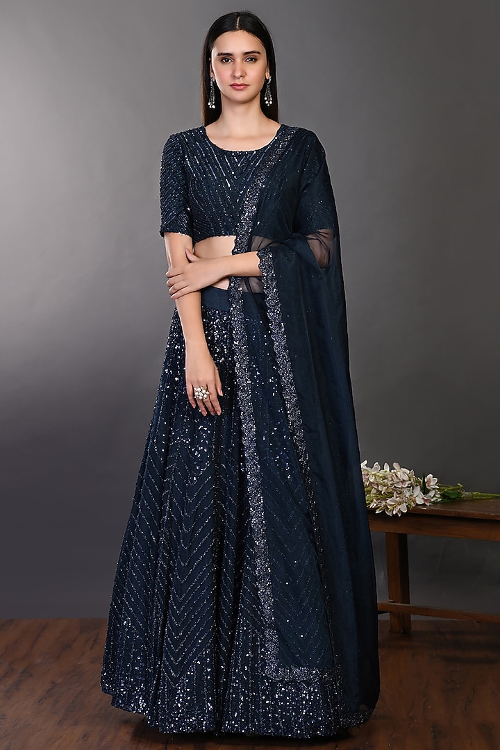 Bottle Green Embroidered Wedding Lehenga Set by Onaya at Pernia's Pop Up Shop