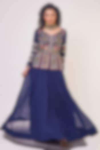 Navy Blue Embroidered Lehenga Set by Onaya at Pernia's Pop Up Shop