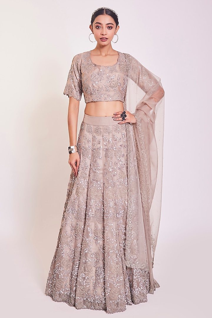 Burnt Pink Embroidered Wedding Lehenga Set by Onaya at Pernia's Pop Up Shop