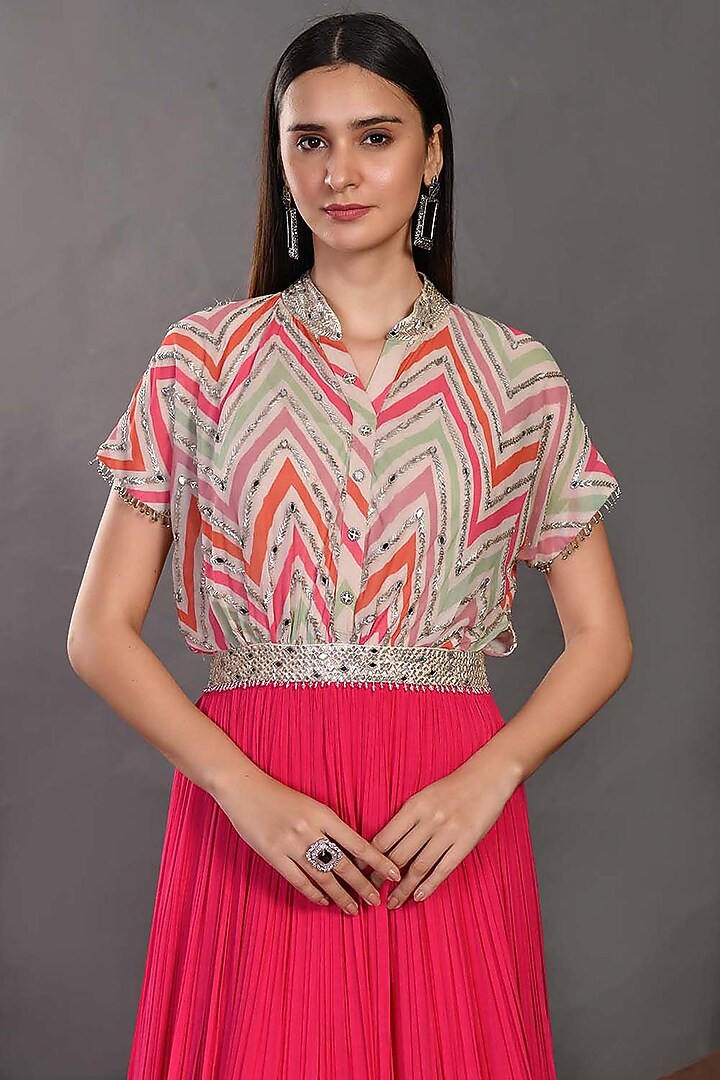 Rani & Off-White Printed Party Wear Gown by Onaya at Pernia's Pop Up Shop