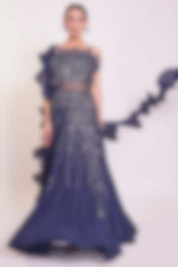Navy Blue Georgette Gown by Onaya