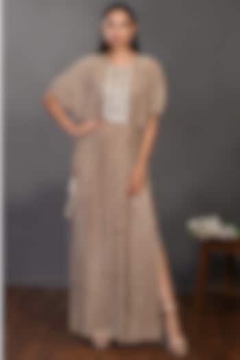 Brown Gold Embroidered Summer Dress by Onaya at Pernia's Pop Up Shop