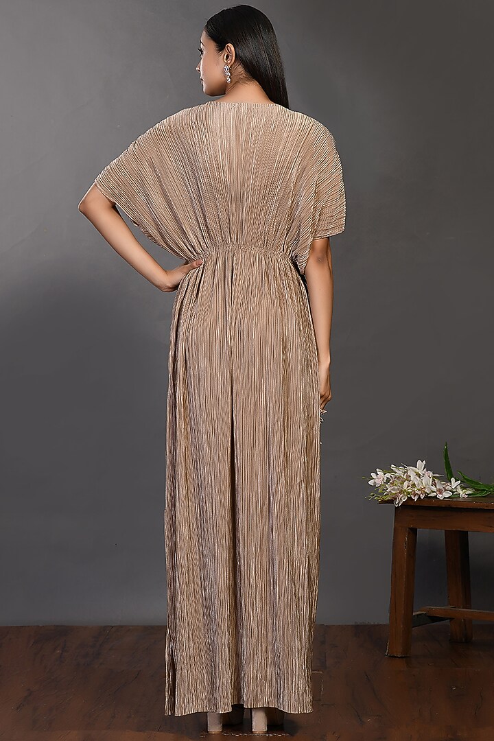 Brown Gold Embroidered Summer Dress by Onaya at Pernia's Pop Up Shop