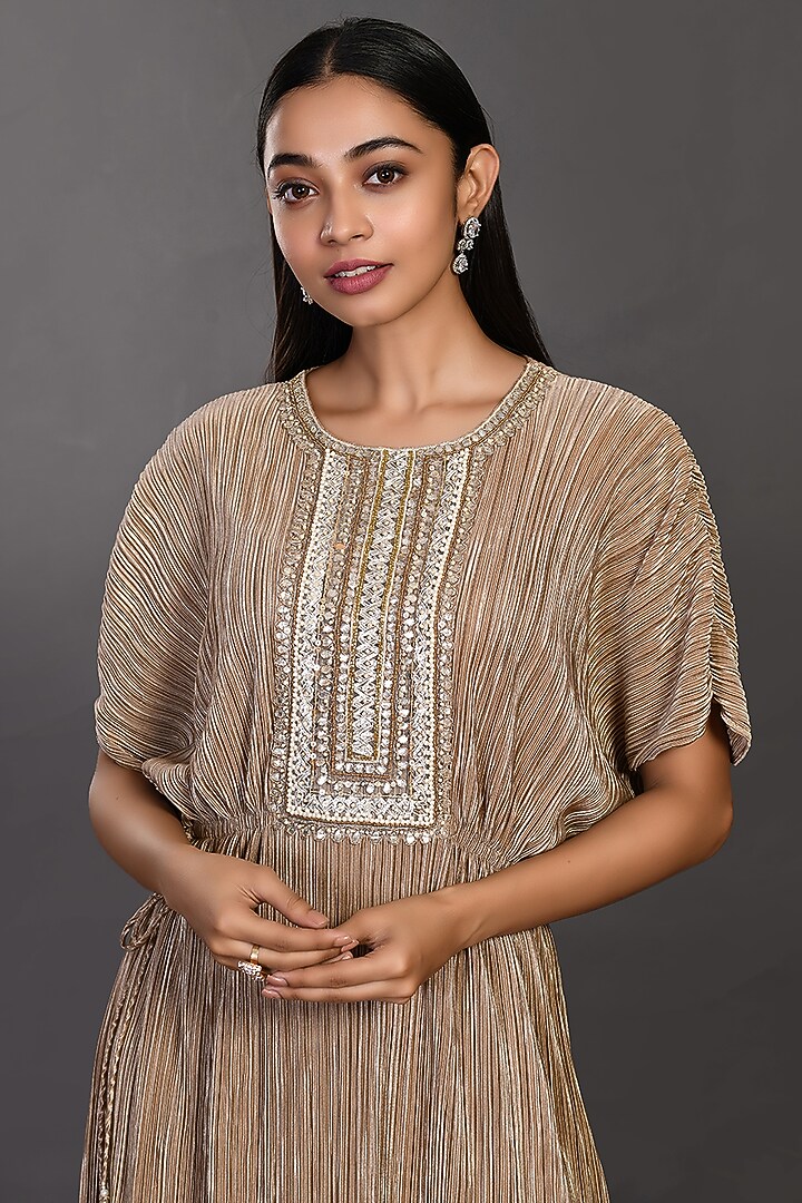 Brown Gold Embroidered Summer Dress by Onaya at Pernia's Pop Up Shop
