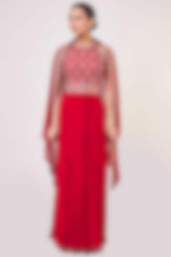 Maroon Embroidered Party Wear Anarkali With Dupatta by Onaya at Pernia's Pop Up Shop