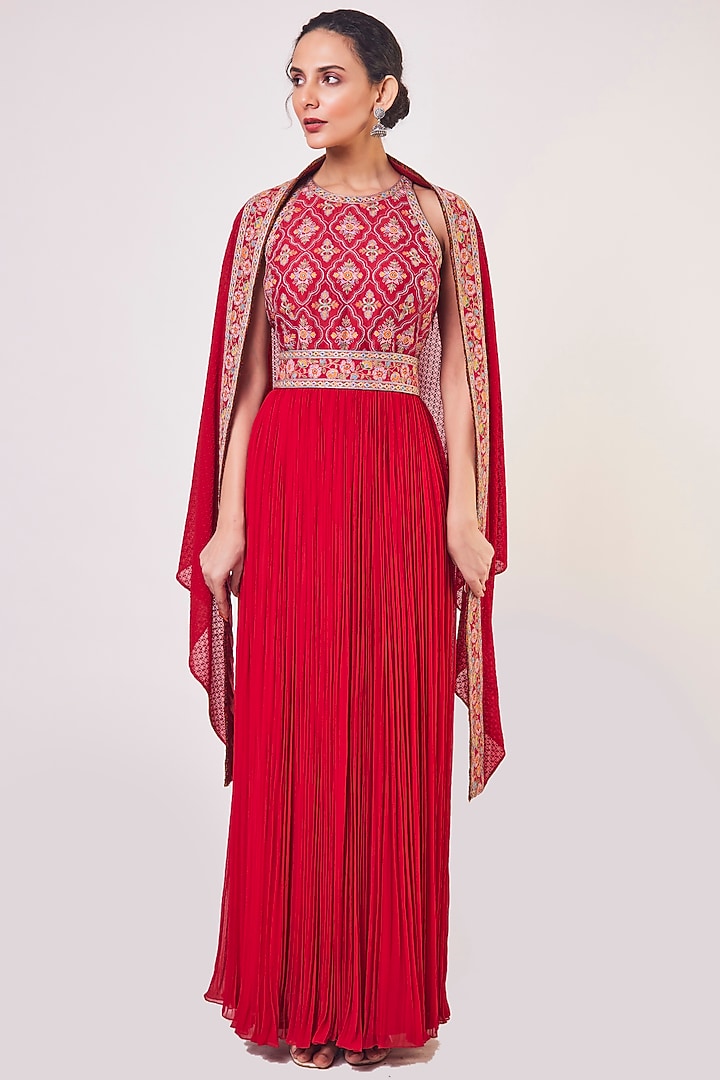 Maroon Embroidered Party Wear Anarkali With Dupatta by Onaya at Pernia's Pop Up Shop