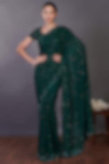 Bottle Green Handloom Saree Set by Onaya