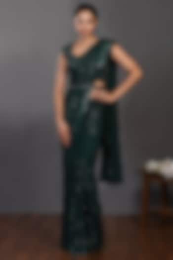 Bottle Green Handloom Party Wear Saree Set by Onaya at Pernia's Pop Up Shop