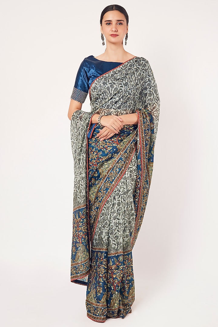 Multi-Colored Muslin Festive Saree Set by Onaya at Pernia's Pop Up Shop