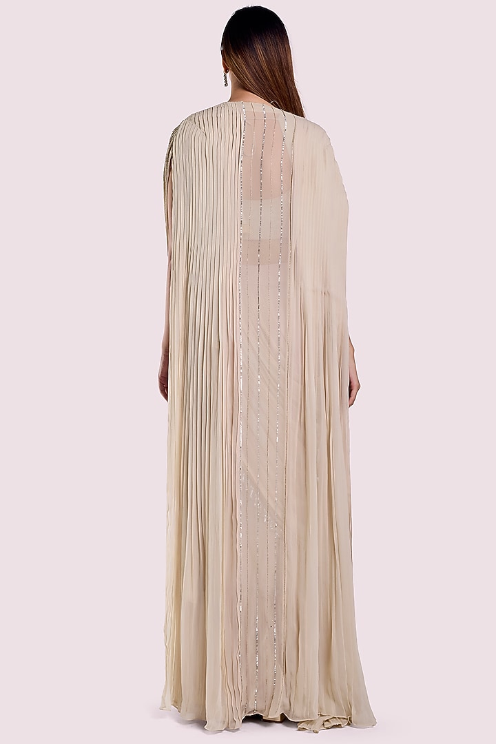 Off-White Georgette Embellished Pre-Stitched Wedding Saree Set by Onaya at Pernia's Pop Up Shop