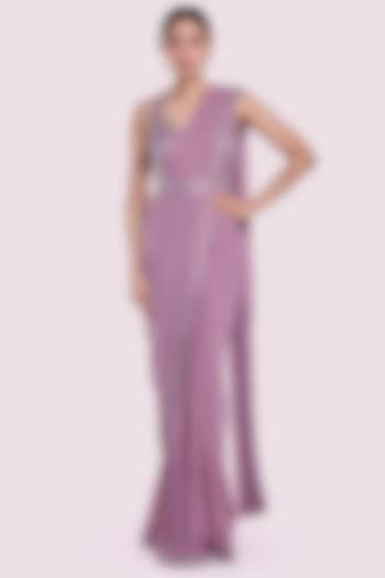 Lilac Lycra Net Embellished Pre-Stitched Party Wear Saree Set by Onaya at Pernia's Pop Up Shop