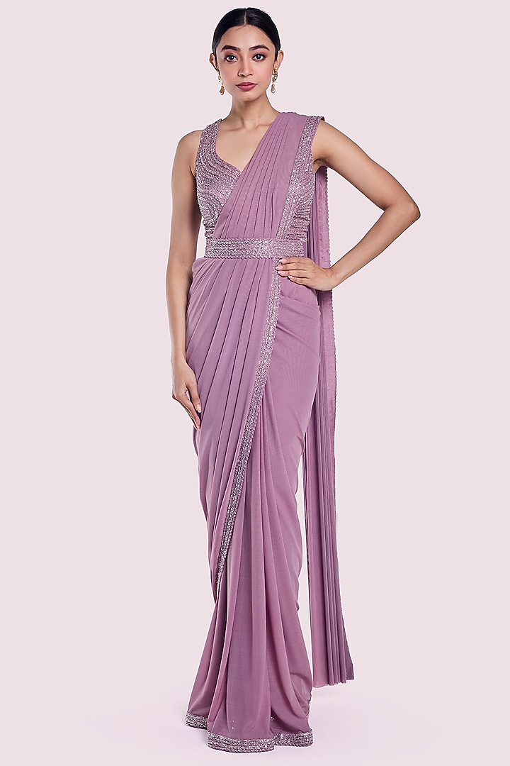 Lilac Lycra Net Embellished Pre-Stitched Party Wear Saree Set by Onaya at Pernia's Pop Up Shop