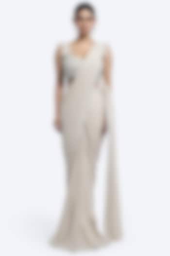 Ivory Lycra Net Embellished Draped Party Wear Saree Set by Onaya at Pernia's Pop Up Shop