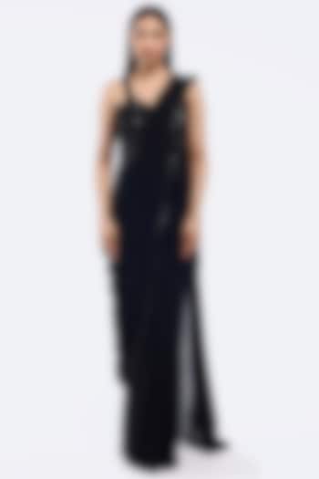 Black Lycra Cutdana Embellished Party Wear Gown Saree by Onaya at Pernia's Pop Up Shop