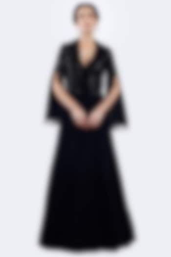 Black Georgette Bead Embellished Party Wear Gown With Jacket by Onaya at Pernia's Pop Up Shop