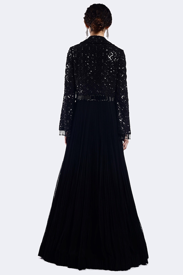 Black Georgette Bead Embellished Party Wear Gown With Jacket by Onaya at Pernia's Pop Up Shop