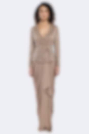 Deep Beige Crepe Pleated Draped Skirt Set by Onaya at Pernia's Pop Up Shop