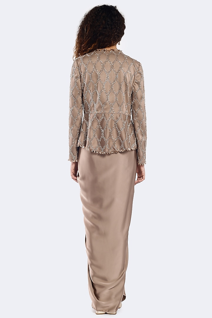 Deep Beige Crepe Pleated Draped Skirt Set by Onaya at Pernia's Pop Up Shop