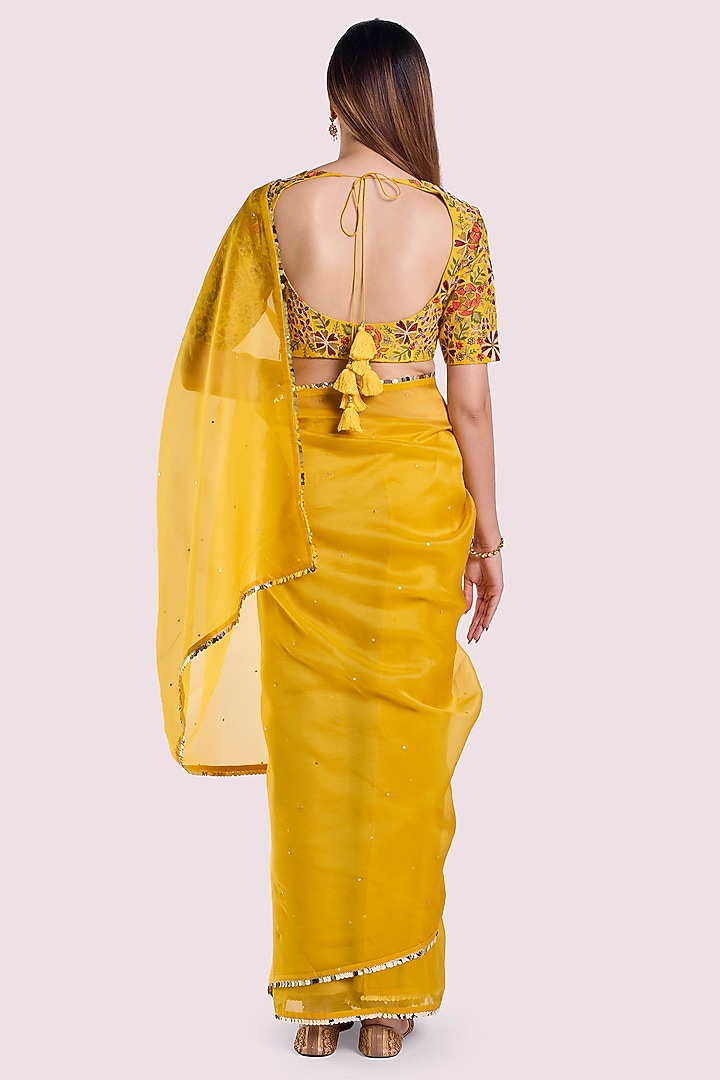 Yellow Organza Resham Embellished Party Wear Saree Set by Onaya at Pernia's Pop Up Shop