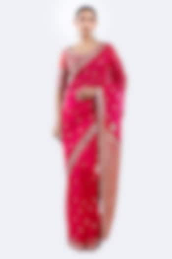 Pink-Orange Organza Sequin Work Wedding Saree Set by Onaya at Pernia's Pop Up Shop