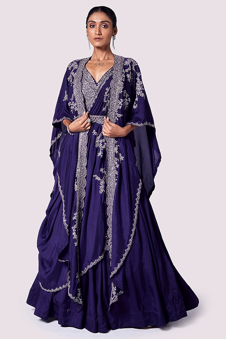 Purple Silk Sequin Embellished Jacket Wedding Lehenga Set by Onaya at Pernia's Pop Up Shop