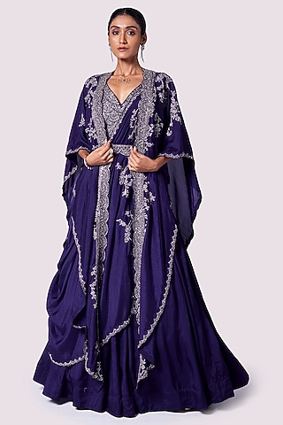 Purple Silk Sequin Embellished Jacket Lehenga Set by Onaya