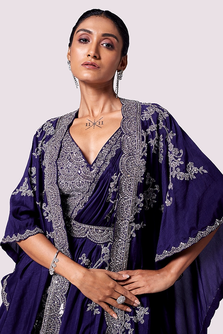 Purple Silk Sequin Embellished Jacket Wedding Lehenga Set by Onaya at Pernia's Pop Up Shop