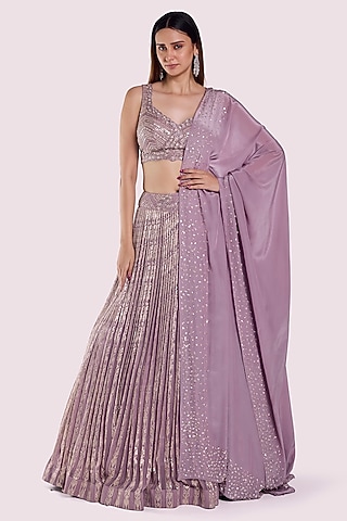 Old Rose Chikankari Pleated Lehenga Set by Onaya