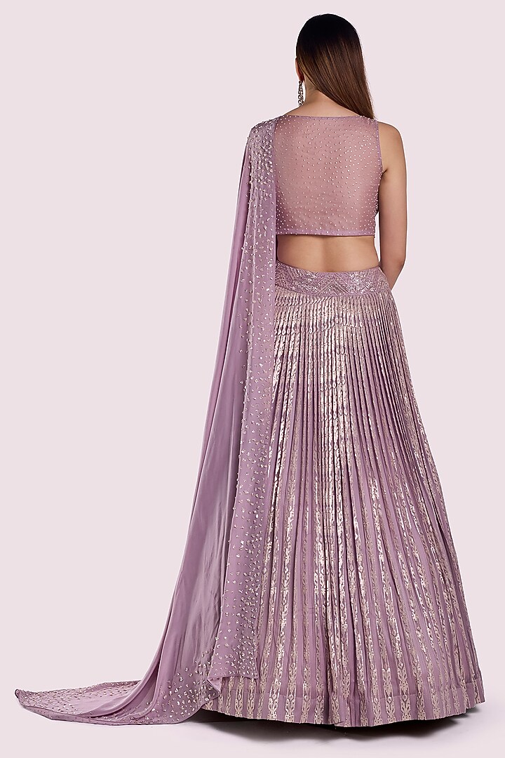 Old Rose Chikankari Pleated Wedding Lehenga Set by Onaya at Pernia's Pop Up Shop