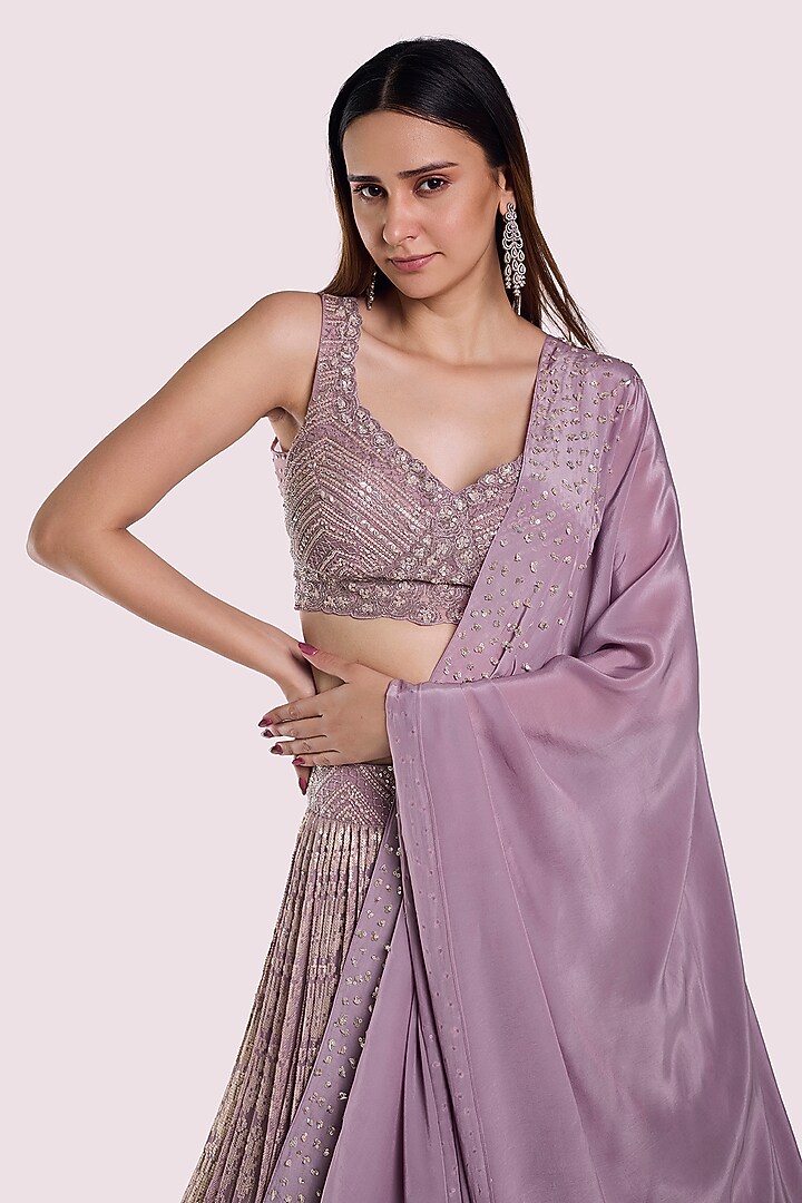 Old Rose Chikankari Pleated Wedding Lehenga Set by Onaya at Pernia's Pop Up Shop