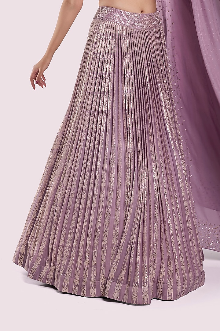 Old Rose Chikankari Pleated Wedding Lehenga Set by Onaya at Pernia's Pop Up Shop
