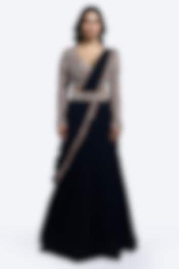 Black Georgette Embellished Pleated Wedding Lehenga Set by Onaya at Pernia's Pop Up Shop