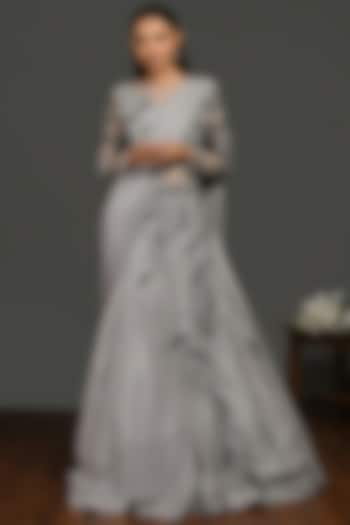 Grey Satin Gown Saree by Onaya