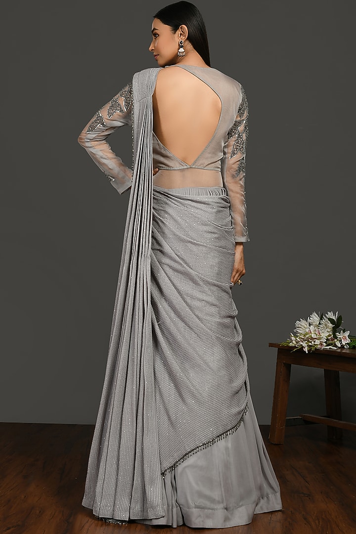 Grey Satin Engagement Gown Saree by Onaya at Pernia's Pop Up Shop