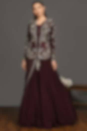 Wine Embroidered Engagement Gown With Jacket by Onaya at Pernia's Pop Up Shop