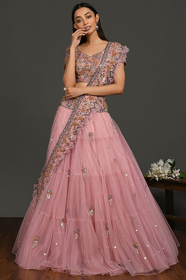 Pink Embroidered Wedding Lehenga Set by Onaya at Pernia's Pop Up Shop