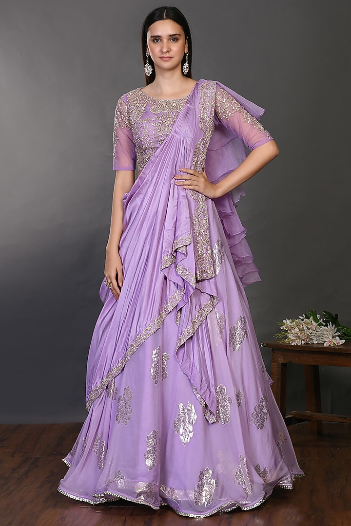 Mauve Embroidered Wedding Lehenga Set by Onaya at Pernia's Pop Up Shop