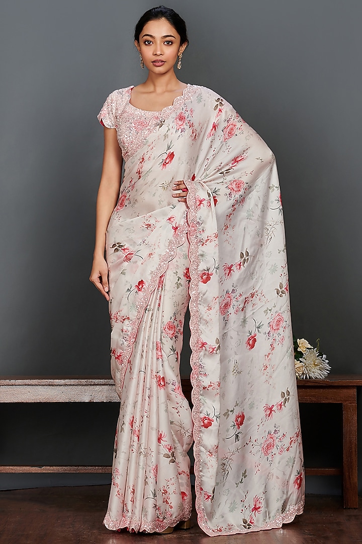 Off-White Floral Printed Saree Set by Onaya