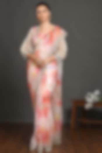 Off-White Abstract Printed Saree Set by Onaya