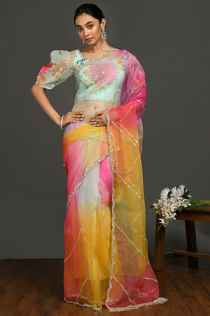 Multi-Colored Floral Party Wear Saree Set by Onaya at Pernia's Pop Up Shop
