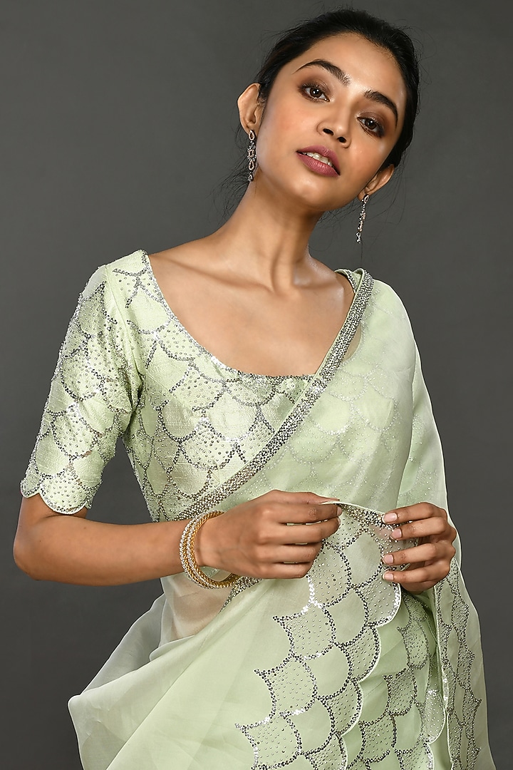 Pista Green Party Wear Saree Set With Stone Work by Onaya at Pernia's Pop Up Shop