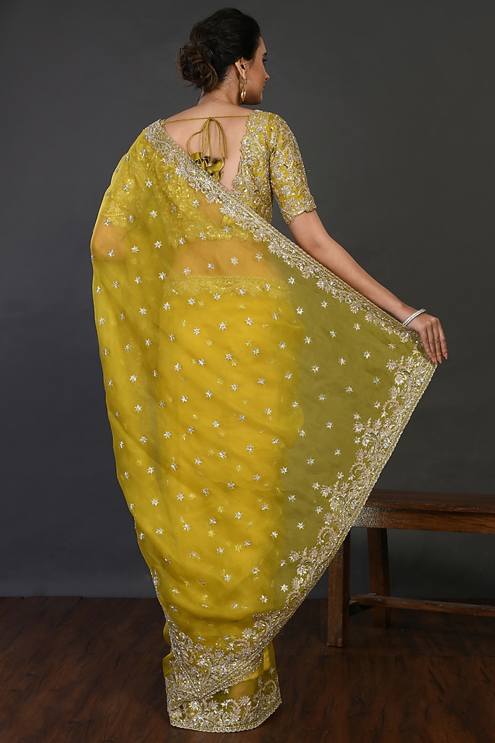 Green Organza Wedding Saree Set With Cutdana Work by Onaya at Pernia's Pop Up Shop
