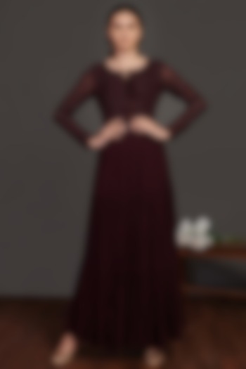 Wine 3D Embellished Gown by Onaya